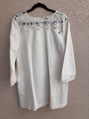LOFT Cream Crochet Yoke Tunic Top